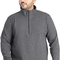 rute Men's Pure Cotton Full Sleeves Mock Collar Neck Solid Half Zipper Sweatshirt, White-picture-22