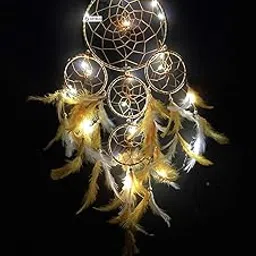 Dream Catcher White and Yellow Combination Wall Hanging with LED Lights for Positive Energy and Protection (Size 15cm x 55cm)-image-80