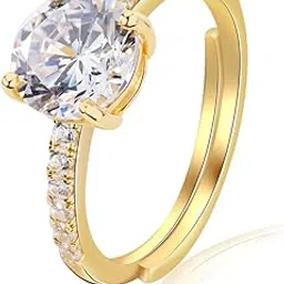 miss jo 92.5 Sterling Silver Brilliant Solitaire Adjustable Ring, Pave Set Band, Elegant Whites Collection, Gift for Women, BIS Hallmarked-Gold Polish-Adjustable-picture-13