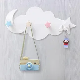 Party Propz Cloud Self Adhesive Hooks - 1 Pc White Cloud Moon Hooks with Star | Kids Room Decor | Extra Strong Self Adhesive Hooks | Wall Hooks for Hanging (Polypropylene)-picture-21