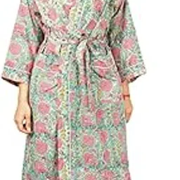 BOHEKANT Cotton Women Stylish Hand Block Print Kimono, Bath Robe,Night Wear Suit,Swim Wear, Night Dress-8 (Multi18)-picture-39