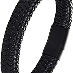 zivom Rope Crafted Braided Black Leather Magnetic Clasp Wrist Band Bracelet For Men-picture-47