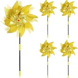 5Pcs Reflective Pinwheel Garden 21 inches Anti-slip Birds Pinwheels Decorative Glittering Golden Whirling Anti-bird Pinwheels for Garden, Flower Bed, Lawn-image-39