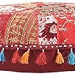 Indian Handmade Vintage Embellished Patchwork Home Decor Hippie Cotton Boho Chic Bohemian Ethnic Traditional Foot stool Round Floor Pillows & Cushion Cover Seating Hand Embroidered Pouf Ottoman-picture-14