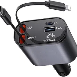 Infuze 120W 4 in 1 Retractable Car Charger,Fast Car Phone Charger,Retractable Cables & 2 USB Ports Car Adapter for Android Phones & iPhone 17/16/15/14/13/12/11 Pro Max,Xr,Ipad,Dash Cam & Other Devices-picture-30