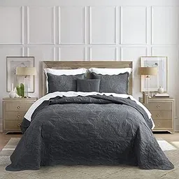 HZ&HY Oversized King Bedspread Dark Grey 128x120 Extra Wide, Coverlet Bedding Set, Lightweight, Reversible, Luxurious, Matelasse, 3 Piece, 100% Polyester, King/Cal King, Dark Grey-picture-27