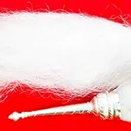 NANI-Puja Reshmi Synthetic Chamor Chawar/Chanwara/Chaur/Chavar Metal Body/Big Size FlySacred Fly Long22 inches (Pack of 1) with German Silver Handel-picture-60