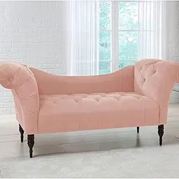 WOOD MART STORE - Velvet 2 Seater Chesterfield Tufted Couch Chaise Lounge Soft Fabric Wooden Legs Sofa for Living Room, Bedroom, Hallways (Pink)-image-38
