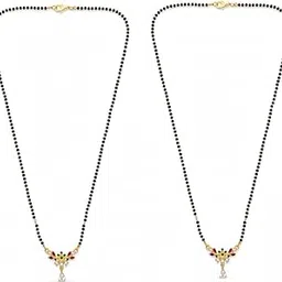 akshara collections Traditional Gold Plated Black Beads Mangalsutra Set, 2 Pieces, Chain with Pendant, Wedding Jewellery for Women-picture-20