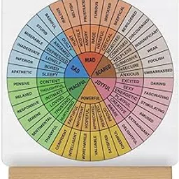 Sarvada Decor Mental Health Sign Mood Wheel Sign Wheel of Feelings Emotions Wood Sign with Easel for School Therapy Office Classroom Desk Shelf Décor-image-2