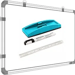 Non-Magnetic Double Sided Whiteboard & Chalkboard Both Side Writing Boards (2x3 Feet (59x89 CM) White& Green Board, Whiteboard + 1 Marker + 1 Duster + 1 Ruler) image 1
