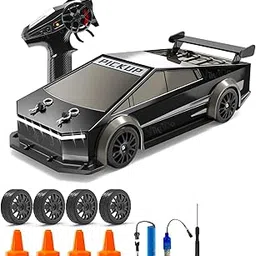 VikriDA 1:24 Scale RC Drift Car - 4WD High-Speed RC Racing Car with LED Lights, 2.4GHz Controller, One Rechargeable Batteries & Drifting Tires - Black-picture-17