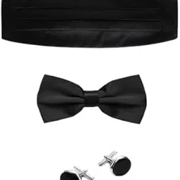 greyknot Men's Cummerbund, Pre Tied Bow Tie & Round Cufflinks Set – Formal 3-Piece Satin Accessory Combo for Tuxedo, Wedding, Reception-picture-40