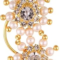 vfj vighnaharta fashion jewellery Vighnaharta Gold Plated with Pearl CZ and Artificial stone Non Piercing Maharashtrian Nath Nathiya./ Nose Pin valentine day gift valentineday gift for her gift for him gift for women gift for women {VFJ1190NTH-Press-White}-picture-30