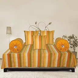 Single Cotton Stripes Diwan Set-Yellow-picture-28