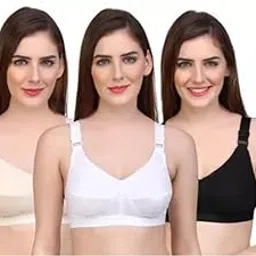 saklana Women's Cotton Blend C-Cup Non-Padded Full Coverage Heavy Bust Non-Wired T-Shirt Everyday Bra Combo Pack of 3-picture-23