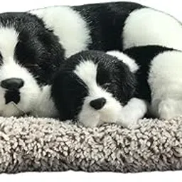 NestyFox Realistic Sleeping Dog with Puppy Plush Toy Set, 30 x 28 cm, Black and White, Soft Stuffed Animal for Car Dashboard and Home Decor (Style 1)-picture-12