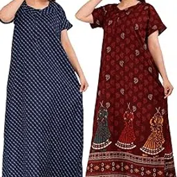 mudrika Stylish Cotton Printed Nighty for Women Sleepwear Half Sleeve Night Dress Maternity Wear Kaftan Maxi Full Lengh Nightdresses Combo of 2 Nighty-picture-30