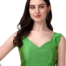 pujia mills Women's Phantom Silk V Neck Deep Back Multicolored Lace Cut Work Sleeveless Readymade Saree Blouse for Lehenga Choli-picture-37