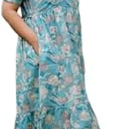 label vedaa Teal Floral Cotton Nursing Dress-picture-49