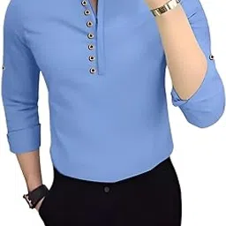 ZIMLI Store Men's Cotton Blend Zip Button Short Kurta, Mandarin Collar, Full Sleeves-picture-22