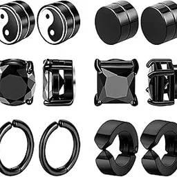 newitin 6 Pairs Stainless Steel Magnetic Earrings for Men Magnetic Clip On Earrings for Men Non Piercing Earrings Magnetic Earrings Unisex Cubic Zirconia Diamond Earrings, Metal, Cubic Zirconia-picture-14