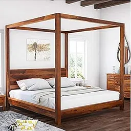 Ganpati Arts Solid Sheesham Wood Maldives Poster King Size Bed for Bedroom Living Room Home Double Bed Furniture Palang for Home and Living Room(Brown) 1 Year Warranty image 1