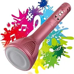 ACESQUARE Handheld Wireless Singing Mic Multi-Function Bluetooth 2 in 1 Karaoke Mike with Microphone Speaker with Recording + USB+FM + Card Slot + Aux Port +12 Hours Battery Life - Pink-picture-11