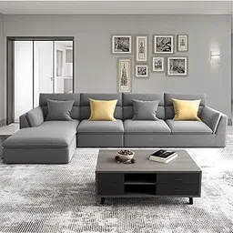 Delton LHS 6 Seater L Shape Sofa Set for Living Room (Grey Colour) Premium Fabric Sofa Set-picture-50