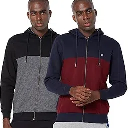 sporto Men's Hoodie Sweatshirt Front Zipper Open with Side Pockets Colour Block Pack of 2-picture-17