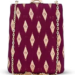 artklim Wine Based Brocade Fabric Clutch Bag for Women-picture-56