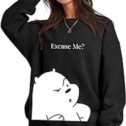 Closet Black Sweatshirt for Unisex Round Neck Full Sleeve Regular Fit Character Printed Sweatshirt for Men and Women (White Panda)-image-40