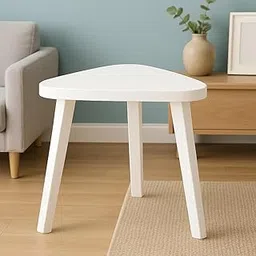 KVS Furniture Mini Hexagonal Side Table, 32 cm, Matte Finish, Modern Minimalist Design, 3 Angled Legs (White1)-picture-28