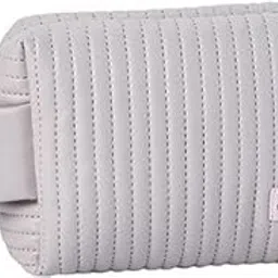 ZENOVISTA Small Makeup Bags, Small Cosmetic Pouch, Small Cosmetic Bags, Zipper Pouch, PU Leather Striped Design Waterproof Travel Toiletry Bag with Handle for Women Gifts, (White) (Grey)-picture-12