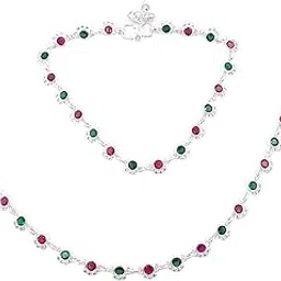 shree shobha collection Silver Anklet For Womens Multicolour Stones Casted Modern & Strong Design Size-10.5 Inches Weight-35Gm-picture-50