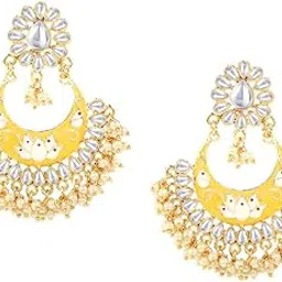 yellow chimes Earrings Traditional Golden Peacock Shaped Earrings | Gold Plated White Mothi Earrings-picture-19