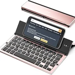 Geyes Folding Bluetooth Keyboard, Portable Travel Foldable Keyboard for iPhone Xs max/x/8/7 Plus/7/6s Plus/6/iPad 2018 9.7/Air 2 /Pro 9.7/iPad Mini 4, Samsung Android Tablet Smart Phone (Rose Gold)-image-28