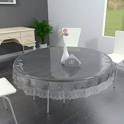 PVC Clear Transparent with Silver Lace, 6 Seater Round Dining Table Covers (Size-72 Inches Round)-picture-28