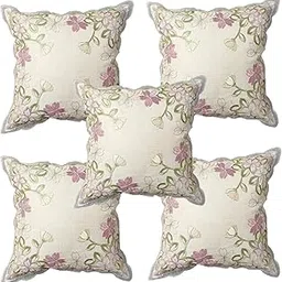 Beautiful Floral Design Tissue Cutwork Cushion Covers for Sofa Couch | Bed | Pillowcase | lounges | Cushion Covers, 12x12 Inches, Pack of 5, Pink Color-picture-20