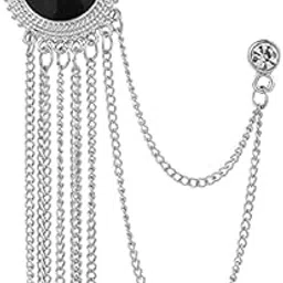 syga Men's & Women Suit Shirt Stud Lapel Pin Chain Tassel Brooch Pin with Crystal Chain(Classic Round Tassel Silver)-picture-10