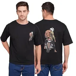 fieryfrost Men's Oversized Bike-Bag Printed Round Neck Pure Cotton T-Shirt-picture-32