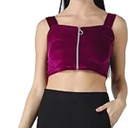 popwings Casual Solid Dusky Pink Velvet Front Zipper Crop Top for Women || Latest Stylish Western Crop Top for Women || Sleeveless Women Top for Summer || Square Neck Stylish Top-picture-23
