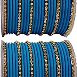 the golden cascade Bangles Set for Women with Golden Ball Chain | Traditional Plain Metal Chudiyan Set for Ladies-picture-31