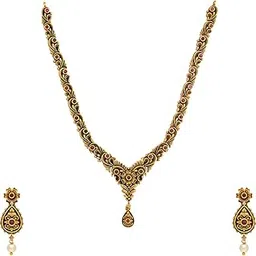 kushal's Fashion Jewellery Ruby-Green Gold Polished Copper Antique Necklace, Best for Festive & Special Occasion-picture-20