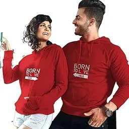 satpurush Men's & Women's Casual Born to Love Printed Full Sleeve Cotton T Shirt, Warm Pullover Monkey Cap, Hooded Neck, Regular Fit, Sweatshirts Hoodies for Couple- Pack of 2-picture-31