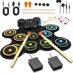 BESFAN Portable Electronic Drum Pad Set for Kids - 10 Pads Roll up Drum Practice Pad with Pedals & Stick, Headphone, Musical Instruments for Kids Age 6-9, Great Holiday Christmas & Birthday Gift-picture-27
