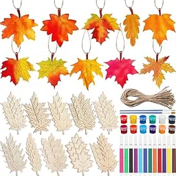 Blosssound 40 Pcs Maple Leaf Wood Ornament Wooden Thanksgiving Ornaments to Paint 10 Styles DIY Blank Cutouts with Paint and Brush Fall Leaf Ornaments for Home Crafts Hanging Party Decoration-picture-27