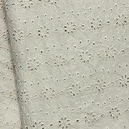 Cotton Eyelet Fabric Floral Pattern Off White Embroidery RFD (Ready for Dyeing) Greige Fabric Width 60" Schiffli Embroidery Chikankari (Cream, 2 mtr)-picture-38