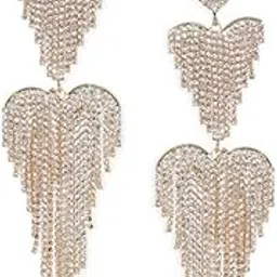 rubans 18K Gold-Plated Cubic Zirconia Studded Heart-Shaped Waterfall Shoulder Duster Earrings For Women & Girls - Perfect for Parties or any Special Occasions-picture-41