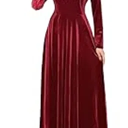 Women's Velvet A-Line Midi Length Shini Velvet Gown Dress/Full Sleeves/V.Neck/Full Flared-picture-55